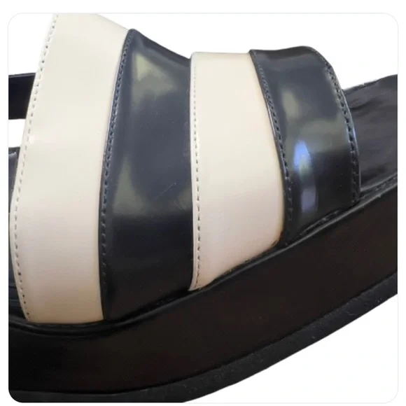 Atelier Voisin Paris Platform Sandals Black Shoes Leather Stripes Ankle Buckle 9 - Picture 11 of 15